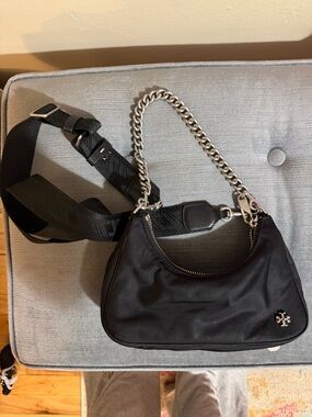 Tory Burch Black Nylon Mini Shoulder Bag with Chain Strap